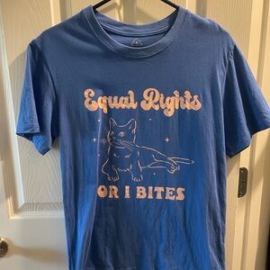 Blue Graphic T-Shirt with Equal Rights or I Bites Cat 🐈‍⬛